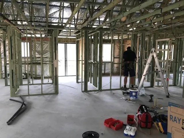 New build interior framing with plumbing rough-in
